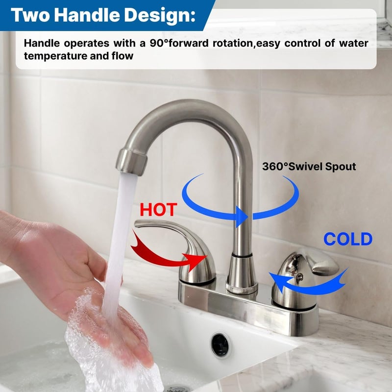 CHOUPIJIANG RV Bathroom Faucet,Bathroom Sink Faucet Replacement with Two Handle-4" Main Body, Bathroom Sink Faucet for RV Home Campers Motorhomes Travel Trailers,Nickel - Image 3